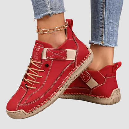 Mia Wide Fit Leather Slip-On Trainers - Cushioned Arch Support for Women