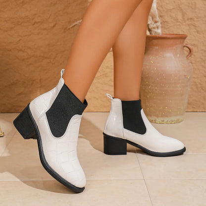 Women's mid-heel leather boots
