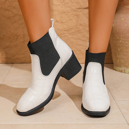 Women's mid-heel leather boots