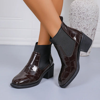 Women's mid-heel leather boots