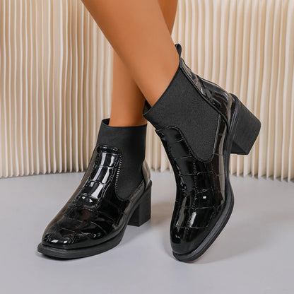 Women's mid-heel leather boots