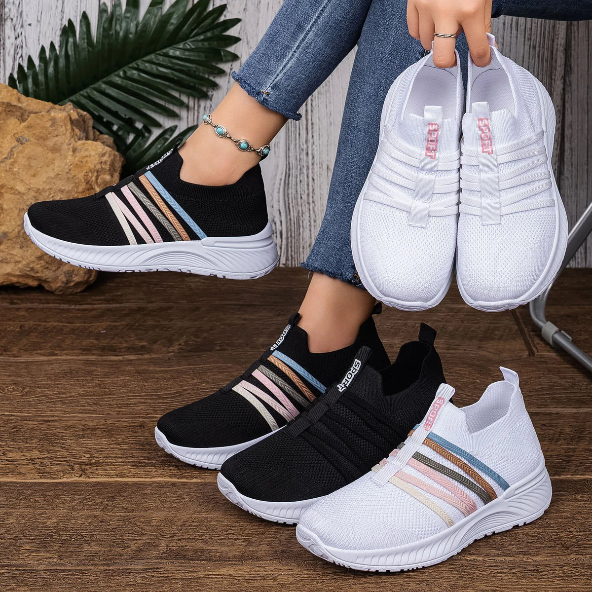 Women's lightweight, breathable, soft-soled slip-on sneakers