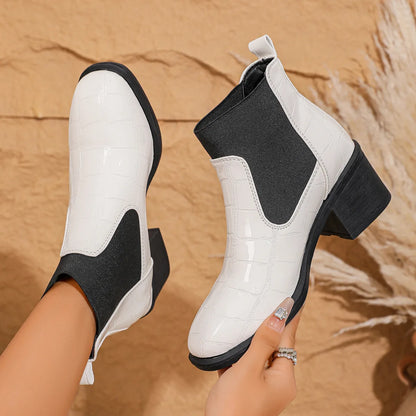 Women's mid-heel leather boots
