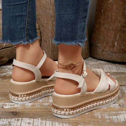 Women's buckle wedge platform sandals
